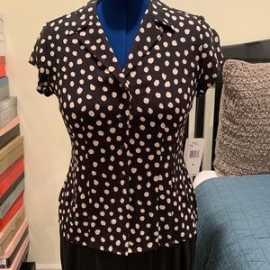NWT Jones New York Black & Pink Polka Dot Silk Top